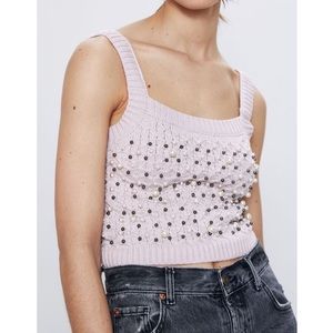 Zara Knitwear Top with Faux Pearls